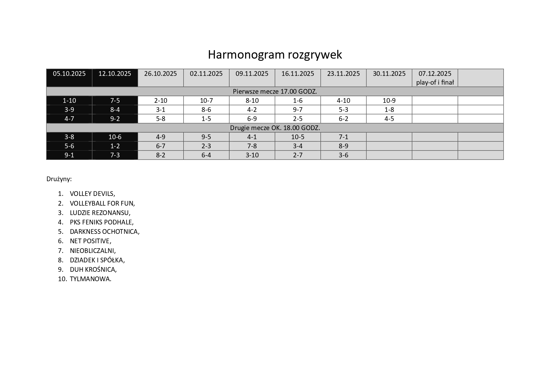 Nowy harmonogram i tabela Amatorskiej Ligi Piłki Siatkowej!