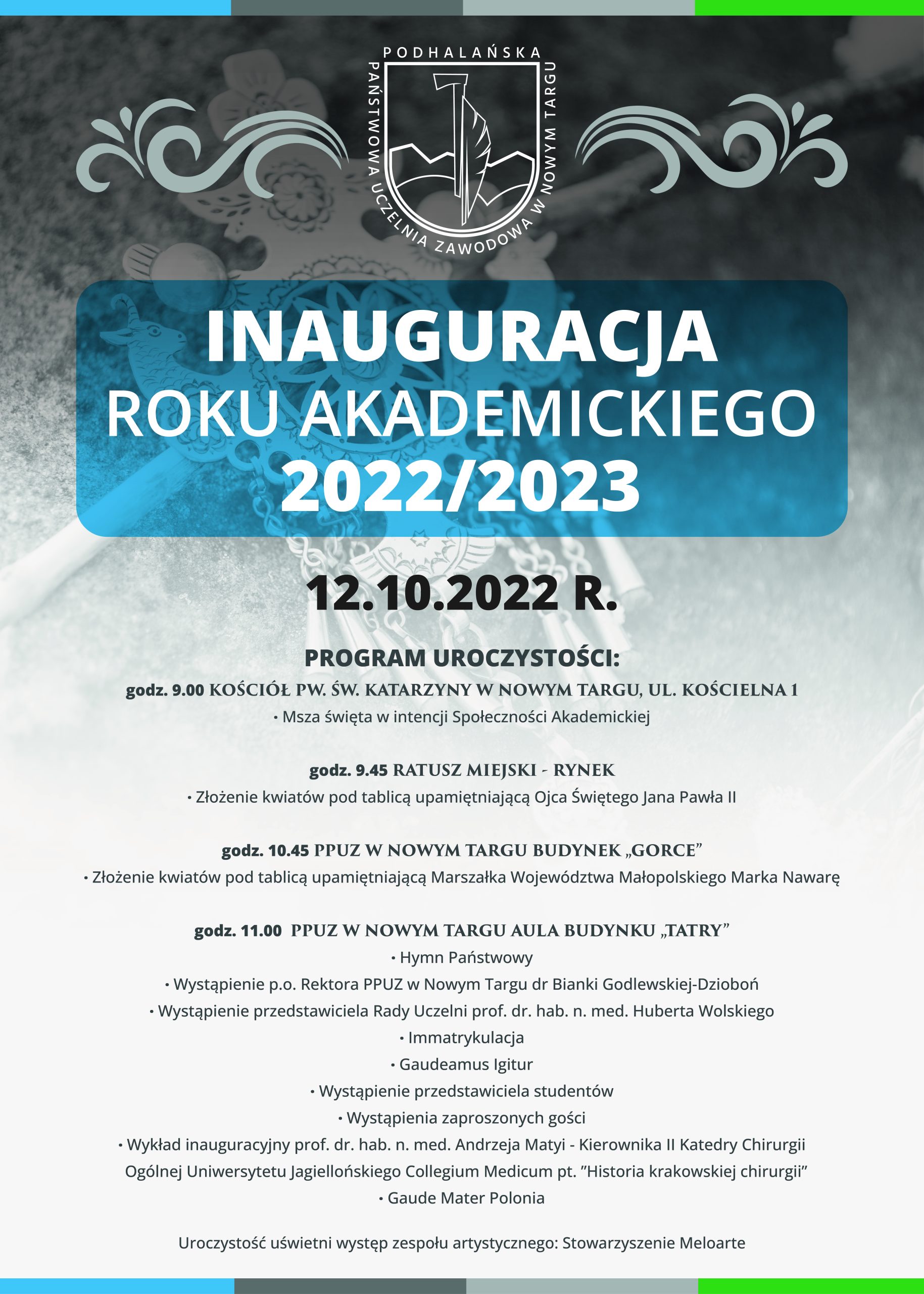 Inauguracja Roku Akademickiego 2022/2023 w Podhalańskiej Państwowej Uczelni Zawodowej w Nowym Targu.