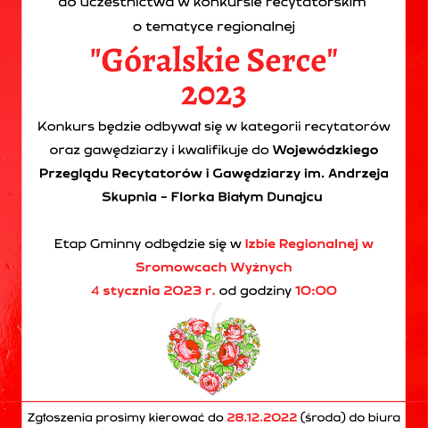 Gminny konkurs recytatorski "GÓRALSKIE SERCE 2023"