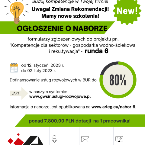 6. NABÓR WNIOSKÓW do Projektu pn. „Kompetencje dla sektorów – gospodarka wodno-ściekowa i rekultywacja"