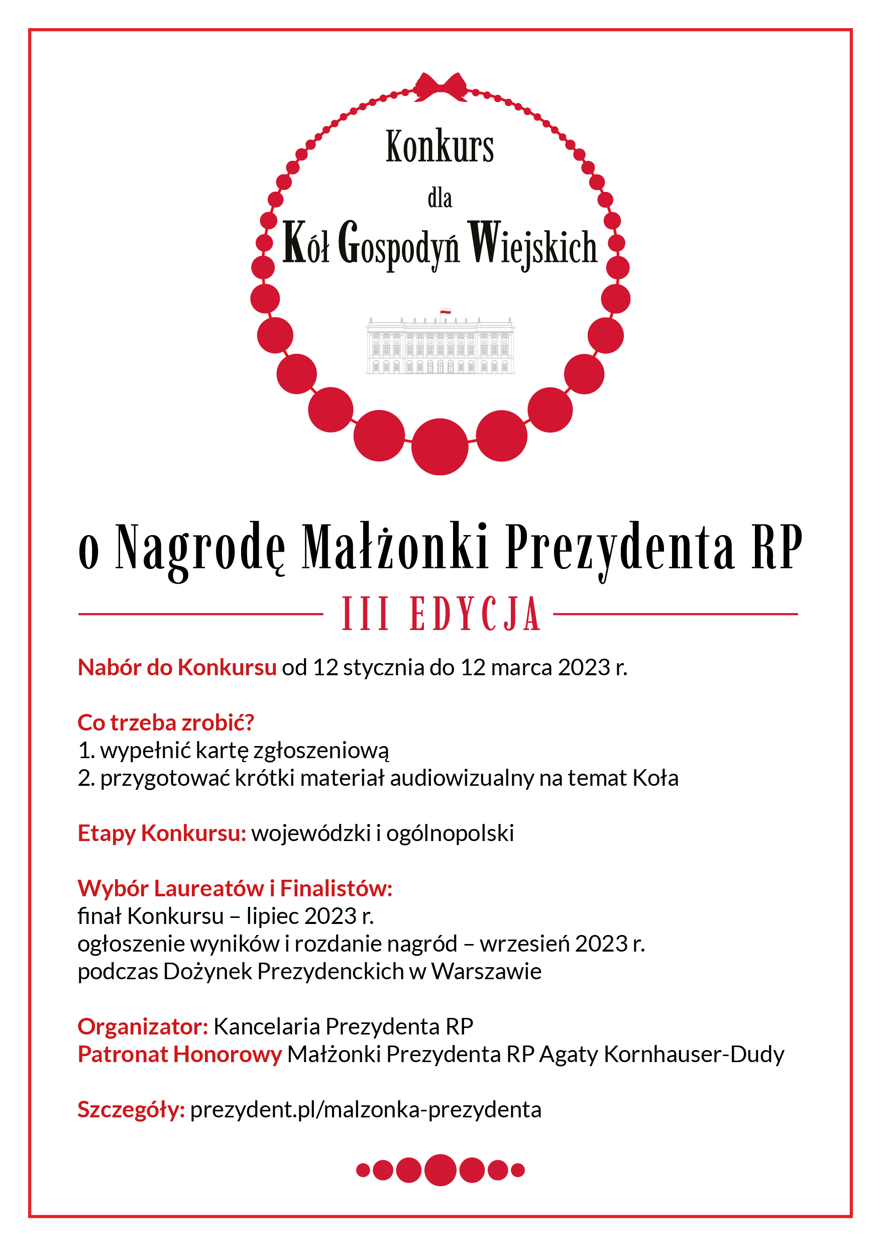 III edycja Konkursu dla Kół Gospodyń Wiejskich o Nagrodę Małżonki Prezydenta RP.