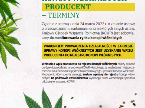 MONITOROWANIE RYNKU KONOPI WŁÓKNISTYCH  PRODUCENT – TERMINY