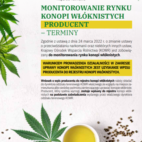 MONITOROWANIE RYNKU KONOPI WŁÓKNISTYCH  PRODUCENT – TERMINY