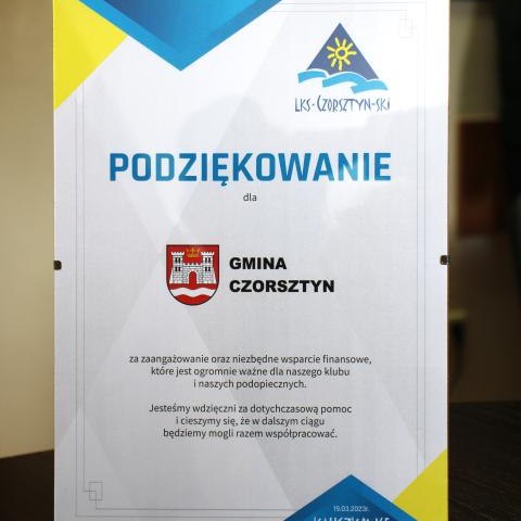 podziękowania od Klubu Sportowego LKS-CZORSZTYN-SKI