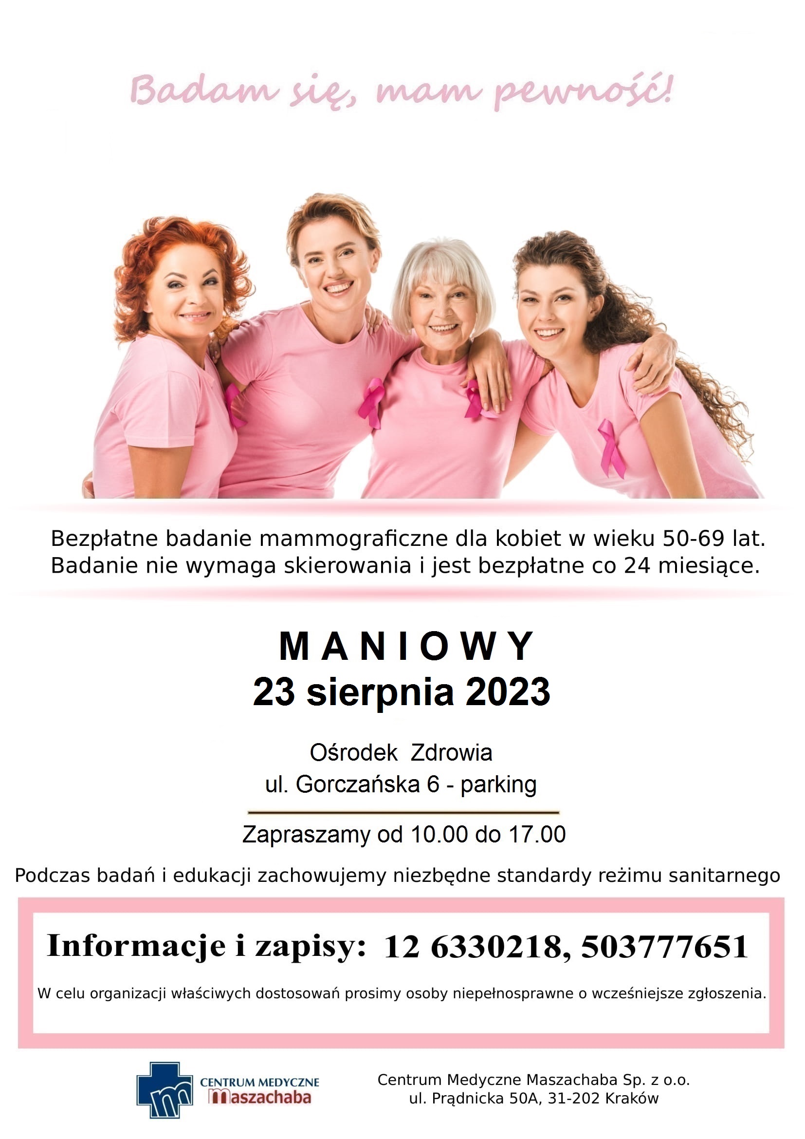Bezpłatne badania mammograficzne - 23 sierpnia 2023 - MANIOWY