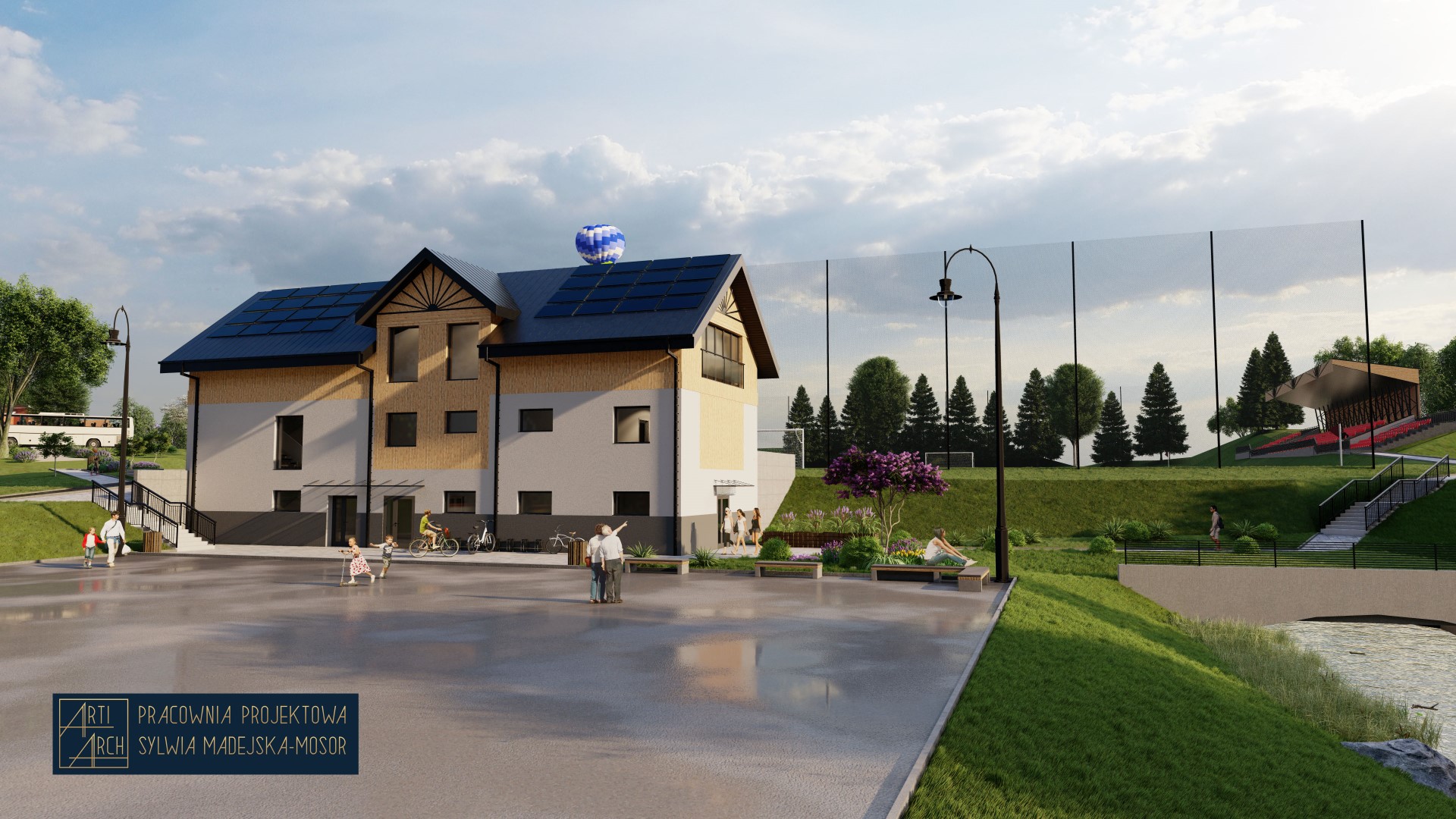Projekt zaplecza szatniowo-sanitarnego LKS Lubań – wizualizacja