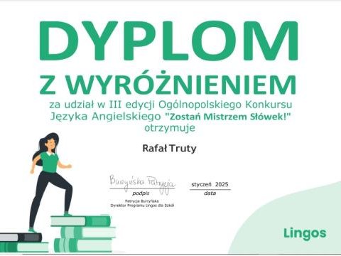 Uczeń ze Sromowiec Wyżnych wyróżniony w ogólnopolskim konkursie językowym!
