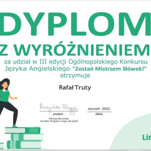 Uczeń ze Sromowiec Wyżnych wyróżniony w ogólnopolskim konkursie językowym!