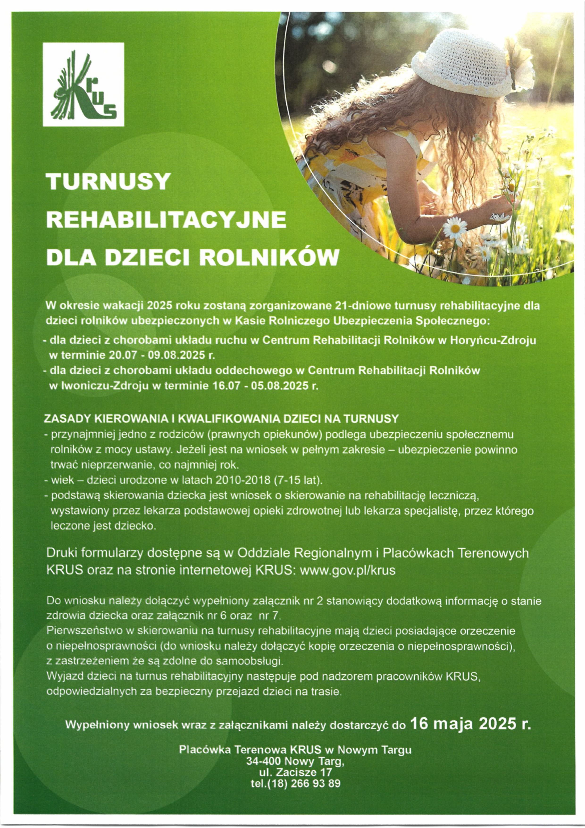 Turnusy rehabilitacyjne dla dzieci rolników