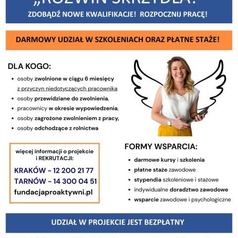 Dołącz do projektu „Rozwiń SKRZYDŁA!” i zmień swoją sytuację zawodową razem z Fundacją Rozwoju Kompetencji i Przedsiębiorczości PROAKTYWNI