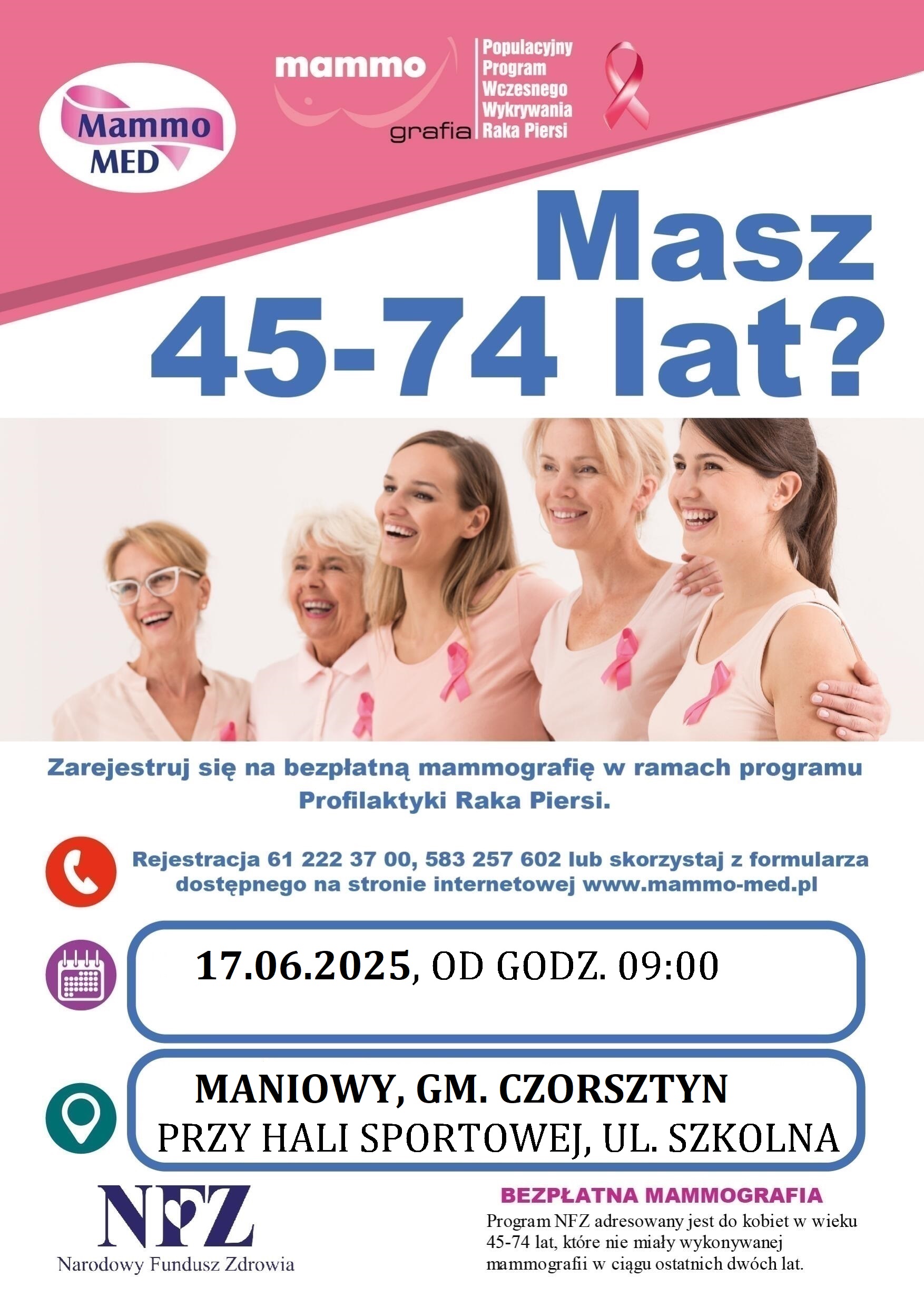 Bezpłatna mammografia w Maniowach – 17 czerwca 2025 r.