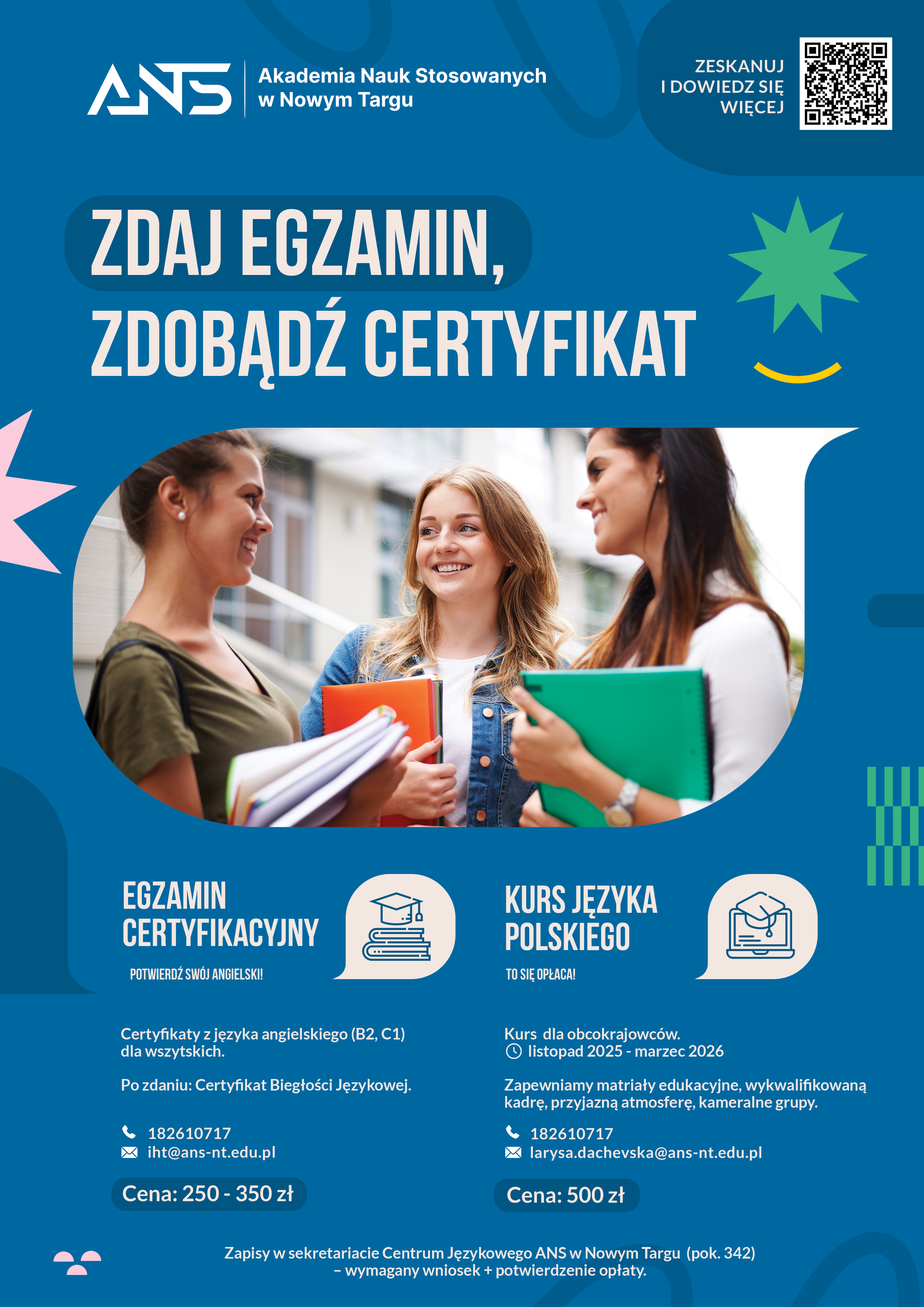 Akademia Nauk Stosowanych w Nowym Targu zaprasza do skorzystania z usług Centrum Językowego