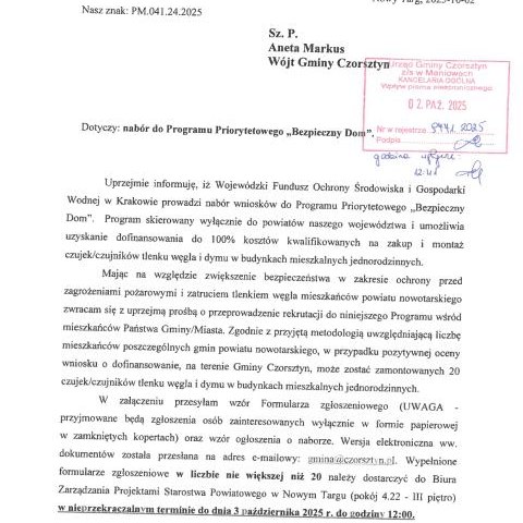 OGŁOSZENIE O NABORZE do udziału w zadaniu realizowanym w ramach Programu Priorytetowego „BEZPIECZNY DOM”