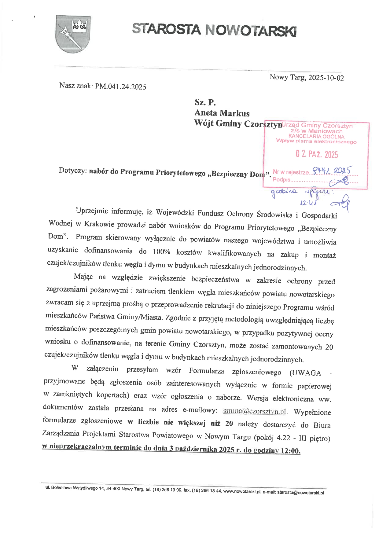 OGŁOSZENIE O NABORZE do udziału w zadaniu realizowanym w ramach Programu Priorytetowego  „BEZPIECZNY DOM”