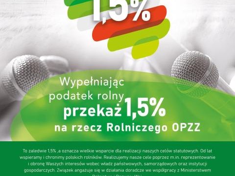 Przypomnienie o terminie składania deklaracji dotyczących przekazania 1,5% podatku rolnego