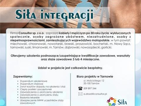 Program "Siła integracji" dla osób wykluczonych, bezrobotnych, zagrożonych ubóstwem
