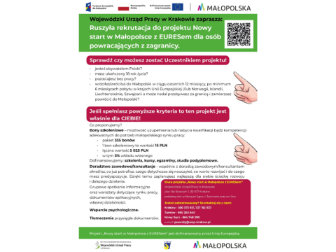 Trwa rekrutacja do Projektu: „Nowy start w Małopolsce z EURESem"