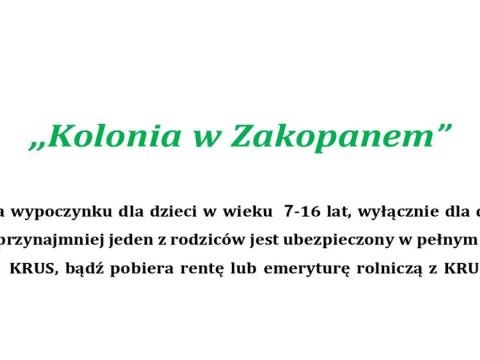 Kolonia letnia w Zakopanem dla dzieci rolników – zapisy na 2026 rok