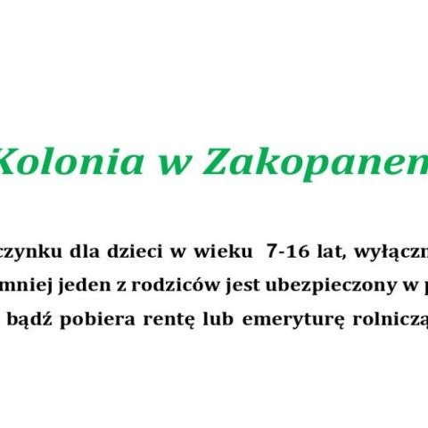 Kolonia letnia w Zakopanem dla dzieci rolników – zapisy na 2026 rok
