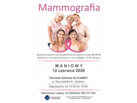 Centrum Medyczne MASZACHABA zaprasza na DARMOWĄ mammografię Badam się – mam pewność!