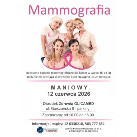 Centrum Medyczne MASZACHABA zaprasza na DARMOWĄ mammografię Badam się – mam pewność!