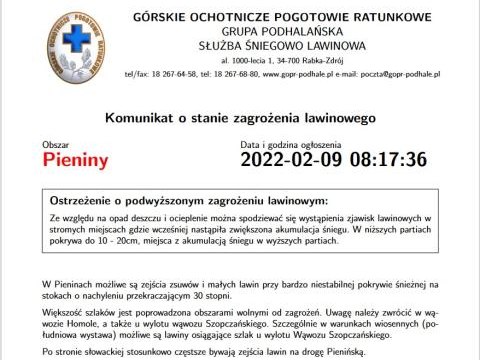 Komunikat o stanie zagrożenia lawinowego