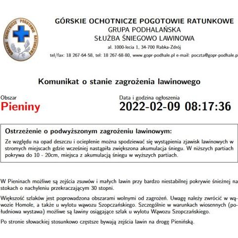 Komunikat o stanie zagrożenia lawinowego