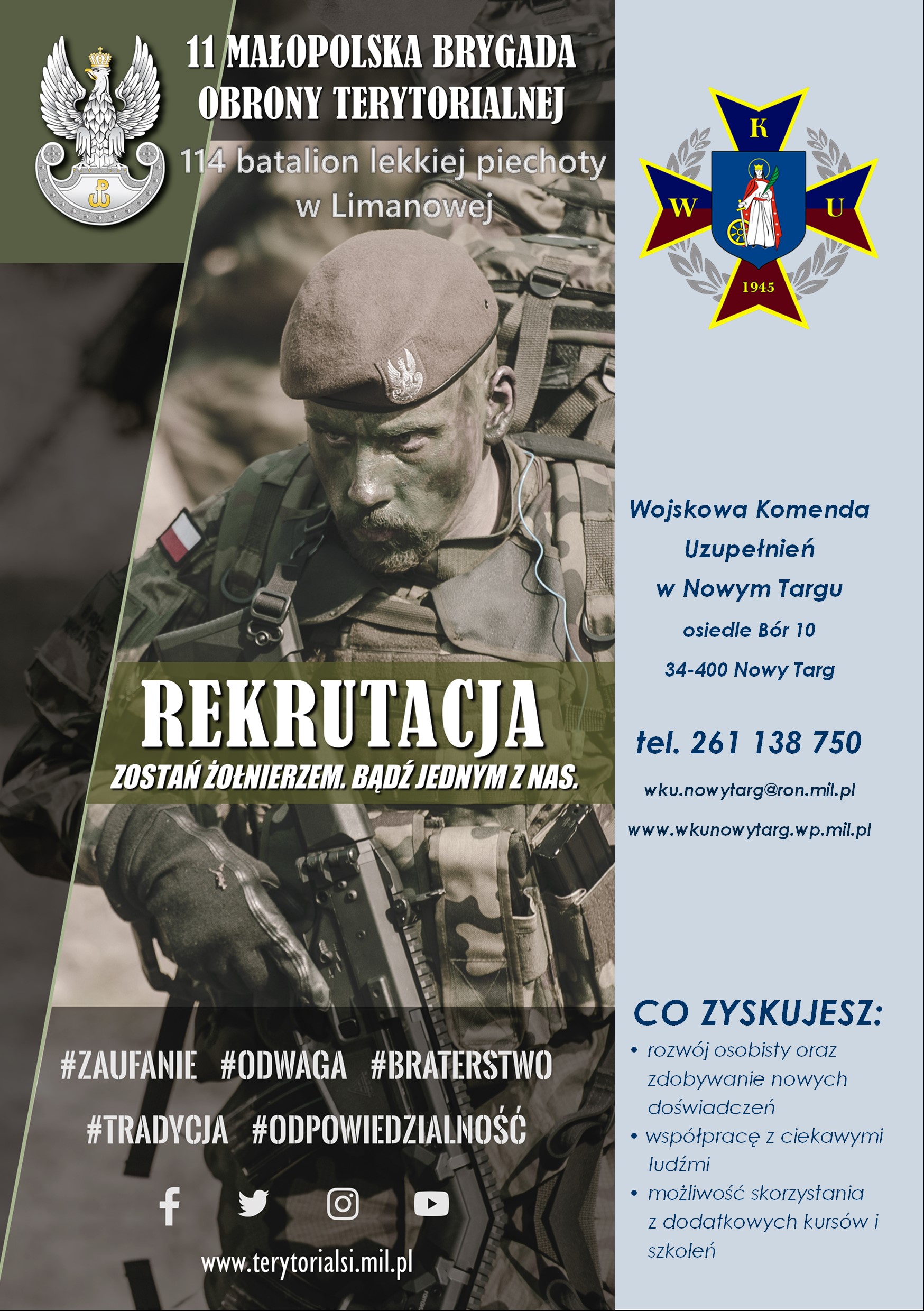 WKU w Nowym Targu informuje o rekrutacji do formowanego 114 batalionu lekkiej piechoty w Limanowej
