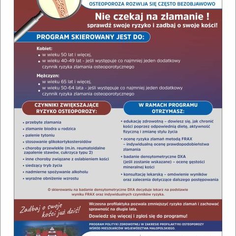 Uniwersytecki Szpital Ortopedyczno-Rehabilitacyjny w Zakopanem zaprasza do udziału w bezpłatnym Programie Profilaktyki Osteoporozy