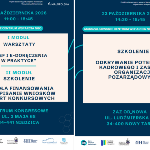 Szkolenia i warsztaty dla organizacji pozarządowych – 22 i 23 października 2026 r.