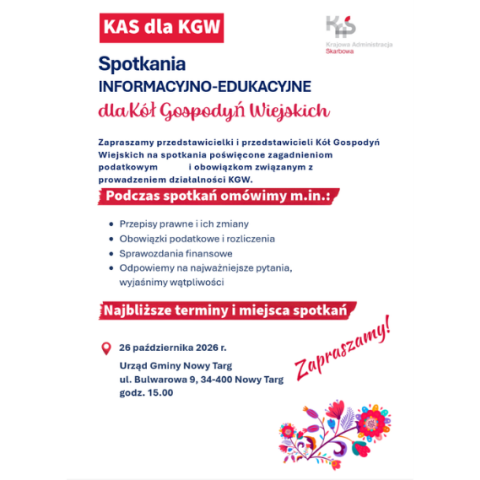KAS dla KGW - Spotkania INFORMACYJNO-EDUKACYJNE dla Kół Gospodyń Wiejskich