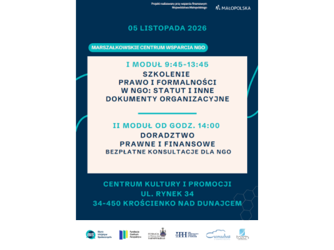 Spotkanie dla organizacji pozarządowych w Krościenku nad Dunajcem – szkolenie i bezpłatne doradztwo