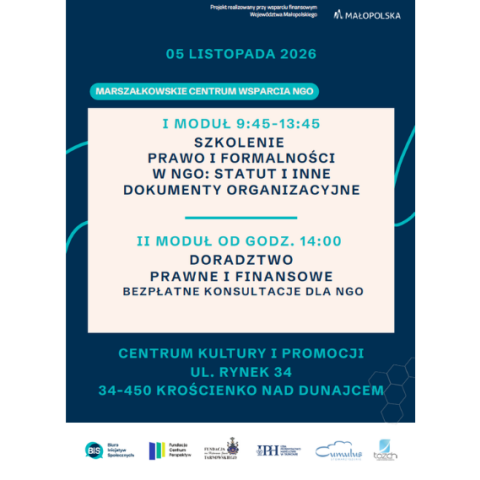 Spotkanie dla organizacji pozarządowych w Krościenku nad Dunajcem – szkolenie i bezpłatne doradztwo