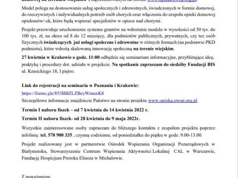 Zaproszenie na spotkanie - granty dla pomiotów świadczących usługi społeczne i zdrowotne