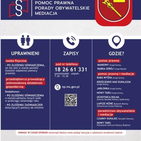 Nieodpłatna pomoc prawna, poradnictwo obywatelskie i mediacje