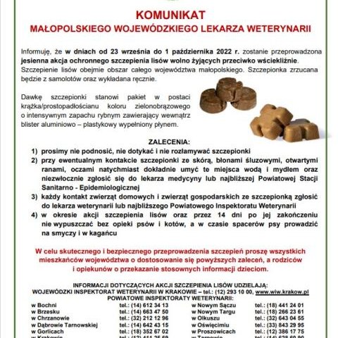 Akcja szczepień -WŚCIEKLIZNA JESIEŃ 2022