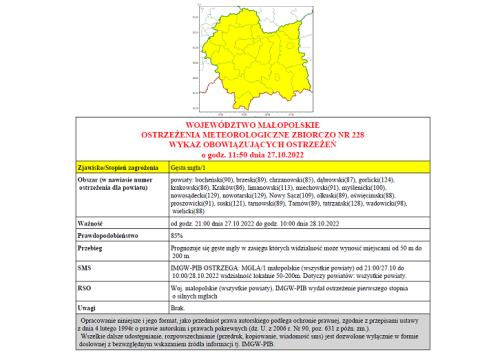Ostrzeżenie meteorologiczne nr 228
