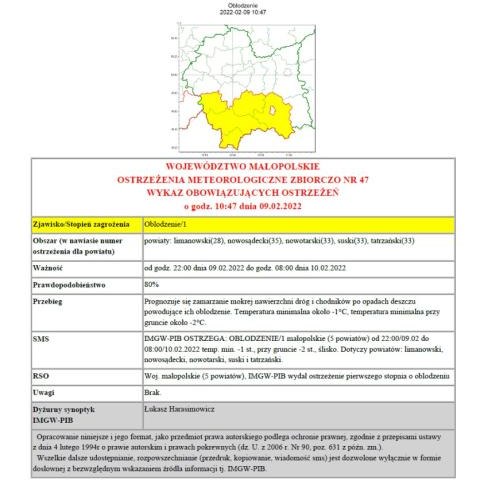 Ostrzeżenie meteorologiczne nr 47