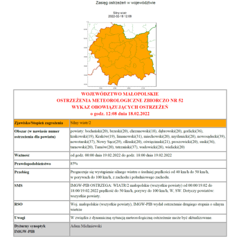 Ostrzeżenie meteorologiczne nr 52